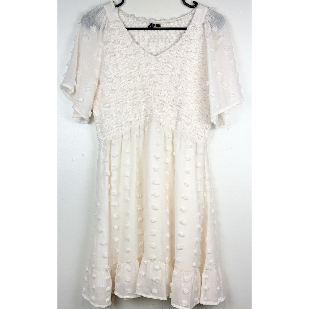Women's Large Dress Boho Cottagecore Breezy Airy Cream Knee Length By Zattcas